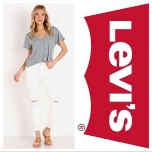Levi’s Wedgie Jeans W27 Ivory Cream Light Relief Icon Fit Raw Hem